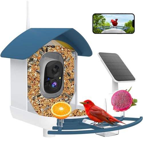 Bird Feeder with Camera,AI Identify Birds Species,Smart Birds Camera with Solar Powered,Auto Record 2K Birds Video in Backyard,Instant Notifications,Ideal Gifts for Family and Bird Lovers,Navy Blue