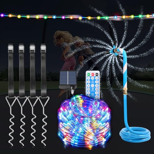 Tatub Trampoline Accessories for Kids, Trampoline Stakes/Sprinkler/50FT Lights, Heavy Duty Trampoline Anchor Kit, Net Friendly Trampoline Sprinkler, Outdoor Waterproof Lights, Fits 8-16FT Trampoline