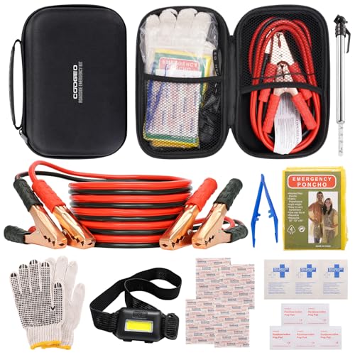 Roadside Assistance Emergency Kit Multipurpose Bag, Premium with Battery Jumper Cable Automotive Kit for Car,Vehicle, Truck or SUV for Men or Women, Black