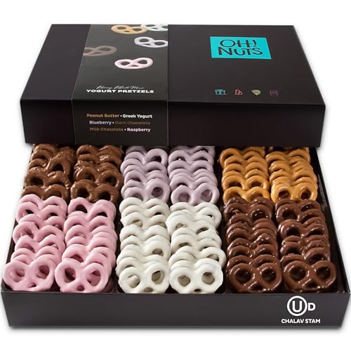 Chocolate Covered Pretzels Gift baskets, 100 + Mini Pretzels of 6 Assorted Flavors | Yogurt, Milk & Dark Chocolate for Birthday, Anniversary, Corporate Tray, Men & Women by Oh Nuts