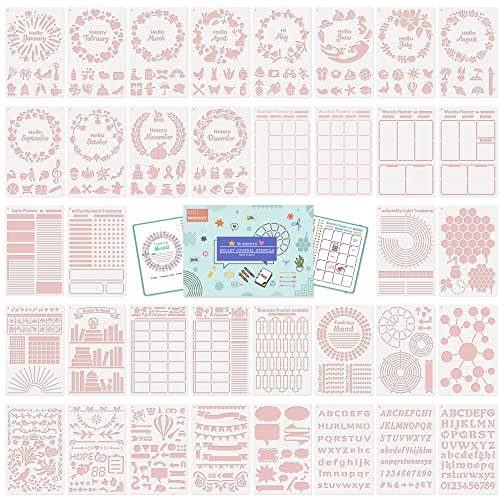 Midenco 36Pcs Bullet Journal Stencils Templates Set (5.1 * 7.9 Inch) - Bullet Journals Accessories/Supplies Kit - Journal Stencils for Bullet Journaling - Planner Stencils for A5 Dotted Journal