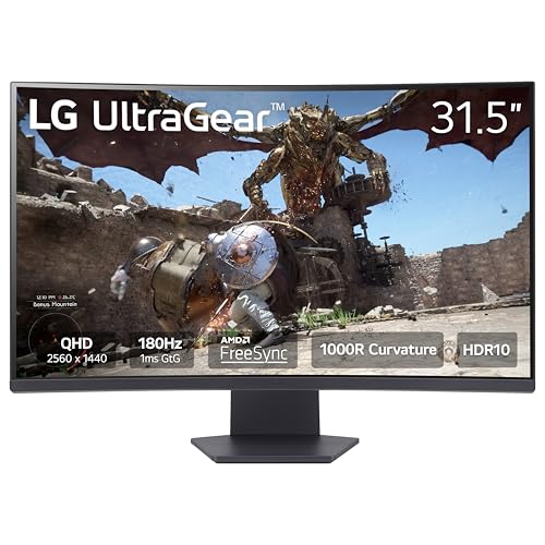 LG 32GS60QC-B Ultragear Monitor curvo para juegos de 32 pulgadas QHD (2560x1440) 180Hz 1ms 1000R AMD FreeSync HDR10 HDMIx2 DisplayPort Negro