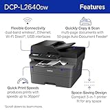 Brother DCP-L2640DW Impresora láser multifunción compacta inalámbrica monocromática con copia y escaneo, dúplex, móvil, blanco y negro | Incluye prueba de suscripción de actualización (1), listo para