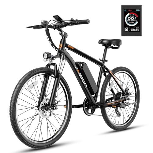 Jasion EB5 Electric Bike for Adults with Peak 500W Brushless Motor, 40Miles 20MPH Commuting Electric Mountain Bike with 360Wh Removable Battery, 7-Speed, 26" Tires and Front Fork Suspension