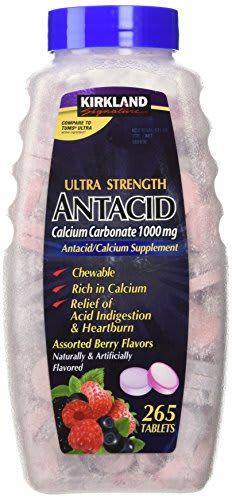 Kirkland Signature Ultra Strength - Carbonato de calcio antiácido 1000 mg sabores surtidos de bayas (265 tabletas)