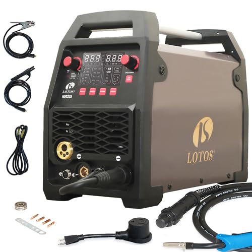 LOTOS MIG225 225A MIG Welder, 6 in 1 Gas MIG, Gasless Flux Core MIG, Stick, Lift TIG, Spot, Spool Aluminum Multi Process Welding Machine, Auto MIG Synergistic Setting & Voltage Fine Tuning, 120/240V