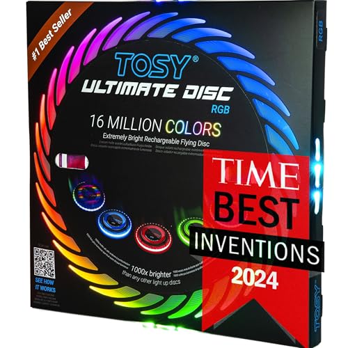 TOSY Disco volador de 16 millones de colores, 36 LED RGB, extremadamente brillante, modos inteligentes, innumerables estilos, luz automática, recargable, regalo perfecto de cumpleaños y campamento