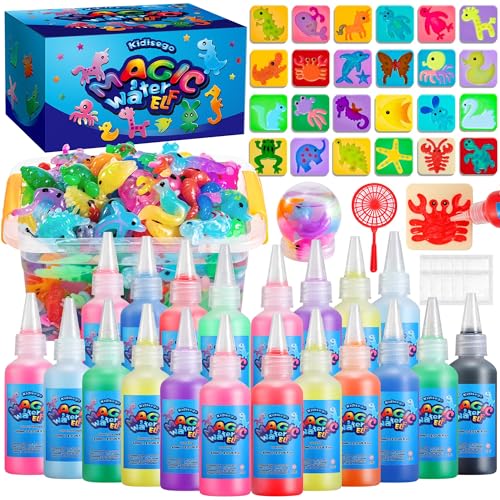 Kidisego Aqua Fairy Water Gel Kit for Kids, Magic Water Elf Toy Kit with 20 Colors Magic Gel, Aqua Fairy kit with 24 Shape Molds, Crate Your Own Magic Elf Kit - Water Pets - Craft Kits for Kids