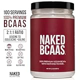 Naked BCAA - Polvo de aminoácidos BCAA, solo 1 ingrediente, fórmula 100% pura 2:1:1, aminoácidos de cadena ramificada veganos sin sabor, suplemento de polvo BCAA totalmente natural instantáneo - 17.64 oz, 100 porciones