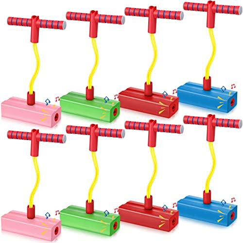 Wettarn 8 Pcs Foam Pogo Jumper Promote Grow Tall Pogo Stick Foam Jumper Safe and Fun Jumping Stick for Teens Boys Girls Outdoor Indoor Halloween Christmas Stuffer Gift Squeaks with Each Hop, 4 Colors