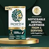 NEURIVA Suplemento cerebral nootrópico ultra descafeinado clínicamente probado para alerta mental, memoria, enfoque y concentración, Cognivive, Neurofactor, fosfatidilserina, vitaminas B6 B12, 60