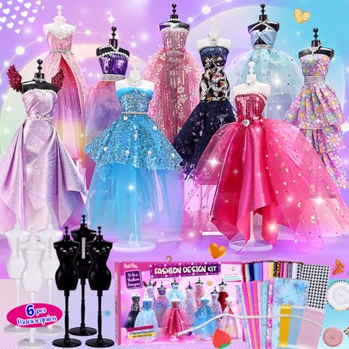 ONE TO FOUR 800+Pcs - Fashion Designer Kit for Girls with 6 Mannequins - Arts and Crafts Kit- Sewing Kit for Kid Ages 8-12 -Girls Gift Age 6 7 8 9 10 11 12-Christmas Gifts for Teen Girls