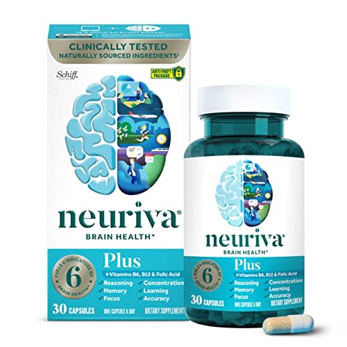 NEURIVA - Rendimiento cerebral Plus, suplemento de apoyo cerebral con ingredientes naturales clínicamente probados 1 pieza