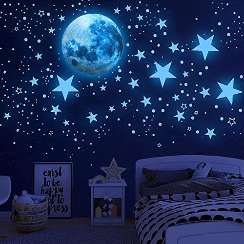 1138Pcs Glow in The Dark Stars, Glow in The Dark Moon for Ceiling Planets Space Wall Stickers Solar System Galaxy Wall Decals for Kids Boys Bedroom Living Room Decoration -Blue