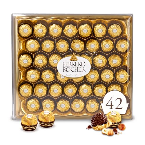 Ferrero Rocher, 42 Count, Gourmet Milk Chocolate Hazelnut, Chocolate Gift Box, Individually Wrapped, 18.5 oz