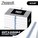 Zeppoli - Trapos clásicos de cocina, de 100% algodón, para cocina o limpieza, reusables, súper absorbentes, lavables a máquina, paquete a granel de 15 unidades, color azul, 14 x 25 pulgadas