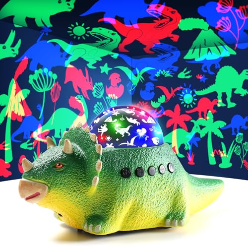 Domigard Proyector de luz nocturna de dinosaurio para niños de 3 a 8 años, juguetes de dinosaurios para niños de 3 a 5 años, lámpara de luz nocturna de dinosaurio para habitación de niños con rotación