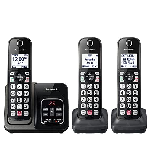 Panasonic KX-TGD833M - Teléfono inalámbrico con contestador, bloqueo de llamadas avanzado, identificación de llamadas bilingüe y pantalla de alto contraste fácil de leer, sistema expandible con 3