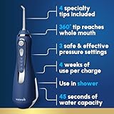 Waterpik Cordless Advanced 2.0 Water Flosser For Teeth, Gums, Braces, Dental Care With Travel Bag and 4 Tips, ADA Accepted, Rechargeable, Portable, and Waterproof, Blue WP-583, Packaging May Vary