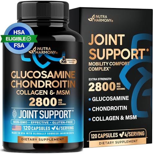 Glucosamine Chondroitin MSM Collagen | FSA HSA Eligible | Joint Support Supplement 2800 mg | Made in USA | FSA Approved Product Items | Flexibility Nutritional Vitamins | For Men & Women, 120 Capsules