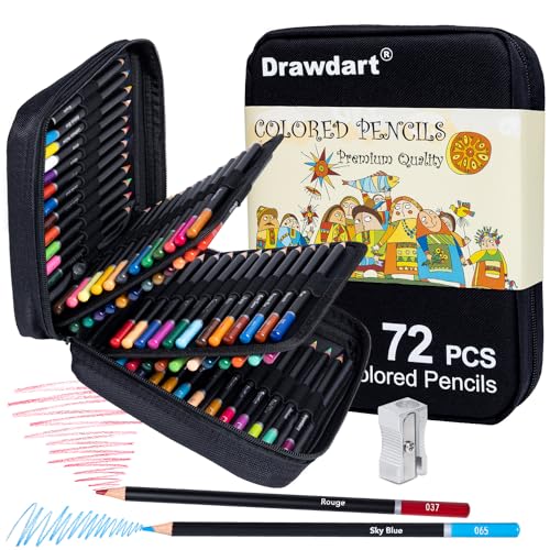 Drawdart Colored Pencils for Adult Coloring, 72-Color Professional Soft Core Drawing Sketching Shading Pencils Set with Zipper Case, Coloring Pencils for Adults, Artists, Professionals and Colorists