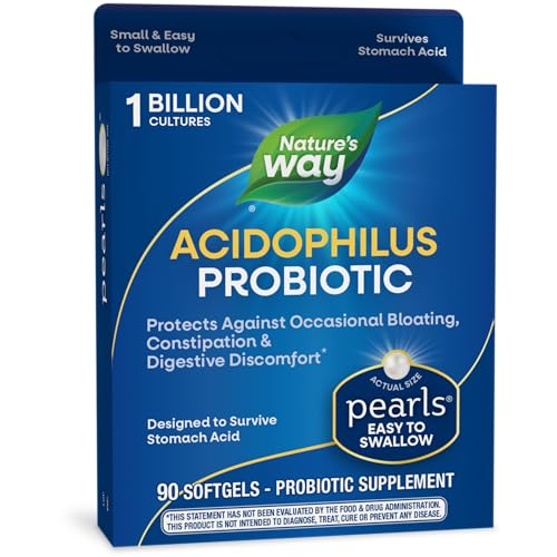 Nature's Way Acidophilus Probiotic Pearls, Supports Digestive Balance and Gut Health*, Protects Against Occasional Constipation and Bloating*, 1 Billion Live Cultures, 90 Softgels (Packaging May Vary)