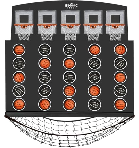 SWOOC Games - Low Post Lineup | Wall Mounted Giant Basketball 4 in A Row w/ 5+ Games | Basketball Hoop for Room Wall Games | Game Room Games | Mini Basketball Hoop Indoor Connect | Four in A Row Game