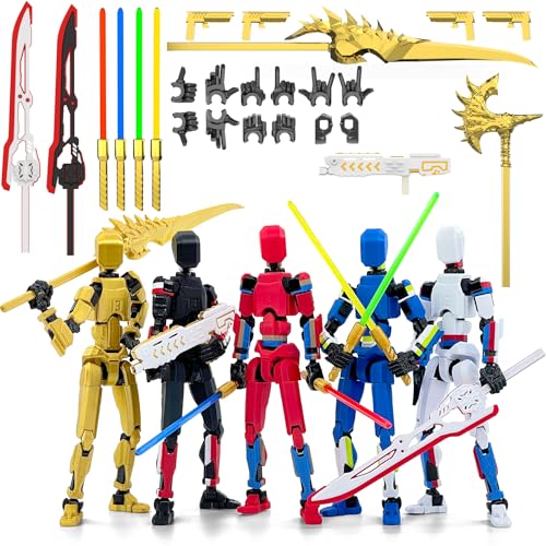 Falandi Paquete de 5 figuras de acción T13 ya montadas, juego de figuras de acción de Titan 13 multicolor con sable láser impreso en 3D T 13 Lucky Robo Dummy Nova 13 Figuras de acción, figura de