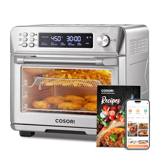 COSORI Smart 11-in-1 Air Fryer Toaster Oven Combo, Airfryer Convection Oven Countertop, Bake, Roast, Reheat, Broil, Dehydrate, 94 Recipes & 3 Accessories, 26QT, Silver, Stainless Steel