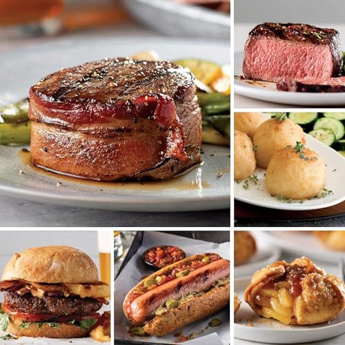 Omaha Steaks Paquete de regalo de lujo (2 filetes Mignons envueltos en tocino, 2 solomillos cortados de carnicero, 4 hamburguesas Omaha Steaks Burgers, 4 Frank Jumbo Gourmet, 4 papas gratinadas, 4