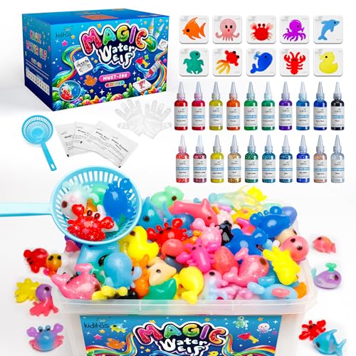 Kiditos Magic Water Elf Toy Kit, Aqua Fairy Water Gel Kit with 20 Magic Gels, 10 Sea Creature Molds. Christmas Gifts, Birthday Gifts, Party Favors, Arts & Crafts DIY STEM Kits for Kids(20 Colors)