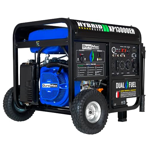 DuroMax - Generador portátil de doble combustible XP13000EH de 13,000 vatios, funciona con gas o propano, arranque eléctrico, respaldo para el hogar, color azul y gris