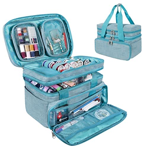 SINGER Sewing Accessories Organizer (Bag Only) – Double Layer Portable Sewing Storage Bag | 2 Detachable Pouches and 18 Compartments, Large Sewing Supplies & Crafting Carry-all (Teal)