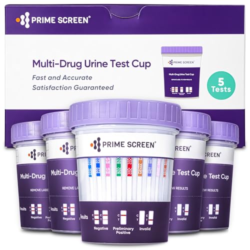 Prime Screen® Multi-Drug Urine Test Cup - 12 Panel Drug Test - Instant Testing Marijuana (THC),OPI,AMP, BAR, BUP, BZO,COC, mAMP, MDMA, MTD, OXY, PCP - [5 Pack]