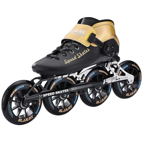 SLJJLHX Patines en línea para hombres y mujeres, patines profesionales en línea para adultos, patines de carreras de alto rendimiento, unisex (dorado, US 12 / EU 46)