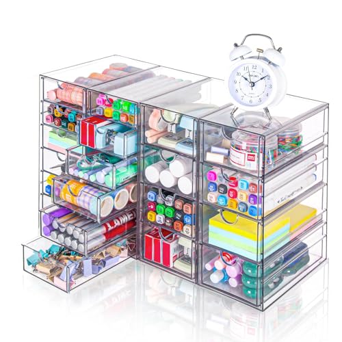 VZKAH Acrylic Organizer with Drawers | 20 Drawers 4 Sets | Desk Organizer and Storage, Clear Makeup Organizer, For Office/Art Supply/Craft Storage and Organization