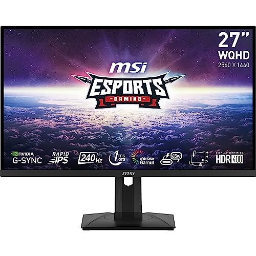 MSI G274QPX, 27" Gaming Monitor, 2560 x 1440 (QHD), Rapid IPS, 1ms, 240Hz, G-Sync Compatible, HDR 400, HDMI, Displayport, Tilt, Swivel, Height Adjustable, Pivot,Black