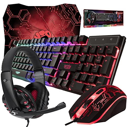 Gaming Keyboard and Mouse and Mouse pad and Gaming Headset, Wired LEDRGB Backlight Bundle for PC Gamers and Xbox and PS4 Users - 4 in 1 Edition Hornet RX-250