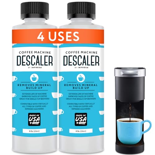 IMPRESA - Descalcificador para Keurig (2 paquetes, 2 usos por botella), fabricado en EE.UU., universal para Keurig, Nespresso, Delonghi y todas las máquinas de café y expreso de uso individual