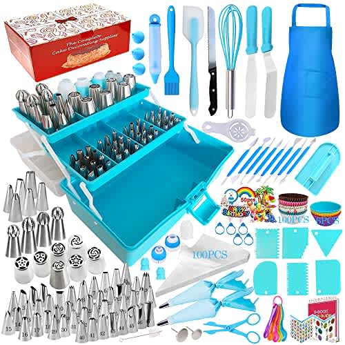 Makmeng Kit de suministros de herramientas de decoración de tartas, 368 piezas de suministros para hornear con estuche de almacenamiento para principiantes, juego de bolsas de glaseado y puntas para