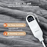 Bedsure Manta eléctrica individual – Manta térmica de franela suave, manta térmica con 10 ajustes de tiempo, 6 ajustes de calor y temporizador de 8 horas apagado automático (62 x 84 pulgadas, gris)