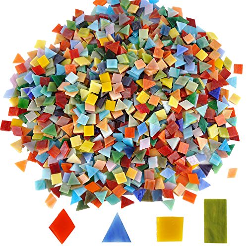 Lanyani 1600 Pieces/2.2 Pounds Vibrant Mixed Glass Mosaic Tiles for Crafts Cathedral Stained Glass Pieces - Assorted Colors and Shapes-Great Value Pack, Opaque…