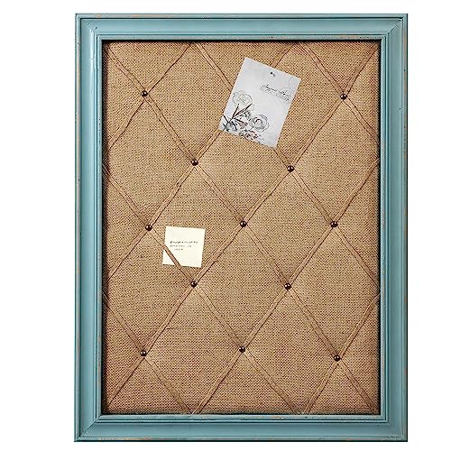 SOFE Fabric Bulletin Board Memo Board 21"×27", Large Cork Boards for Walls with Rustic Blue Frame, Vision Boards Photo Display Board, Pinboard Wall Organizer, Decorative Note Message Board