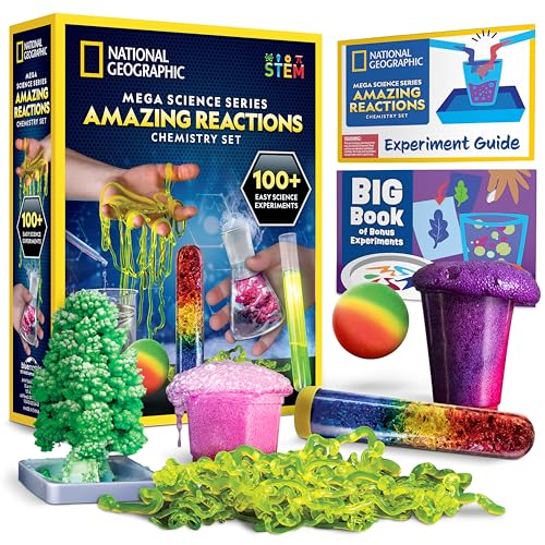 NATIONAL GEOGRAPHIC - Kit de química increíble: Megakit de química con más de 15 experimentos científicos, crea gusanos brillantes, un árbol de cristal, soluciones efervescentes y mucho más, gran regalo de STEM para niñas y niños