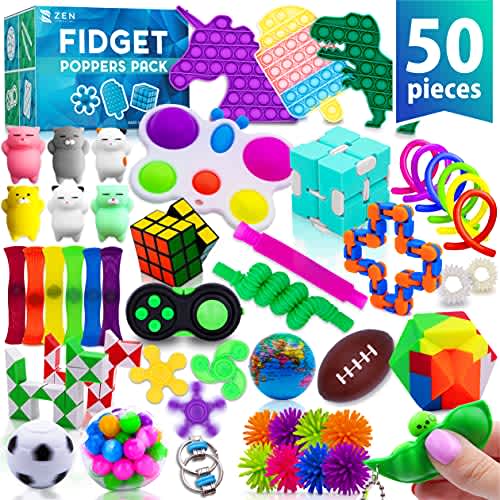 50 Pcs Fidget Toys Pack - Stocking Stuffers for Kids, Gifts for Kids, Party Favors - Adults Stress Relief Sensory Toy - ADHD Toys Bulk for Classroom Treasure Box Prizes - Pop Its